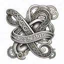 infinity with names Adrian, Vicky, Katie and Omar Alejandro  tattoo design idea