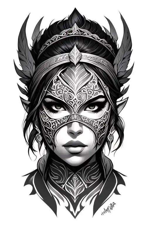 Mirana from Dota 2 only face tattoo with cosmetic item mask of metira tattoo design idea
