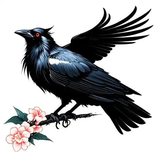 Japanese Style Crow tattoo design idea