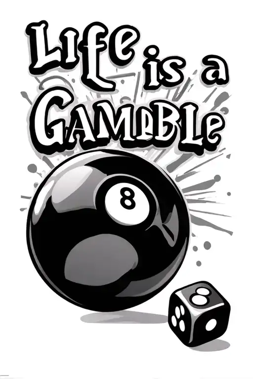 "Life is a gamble " Dice rolling billiards 8 ball tattoo design idea