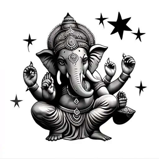 Ganesha warrior with stars tattoo design idea