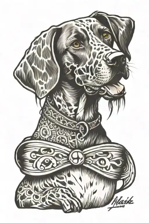 German shorthair pointer with medic symbol tattoo design idea