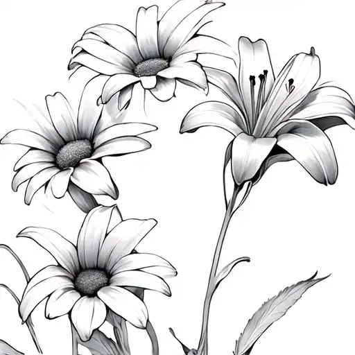 gerber daisys and a lilly  tattoo design idea