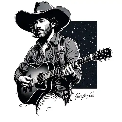 space cowboy holding acoustic guitar tattoo design idea
