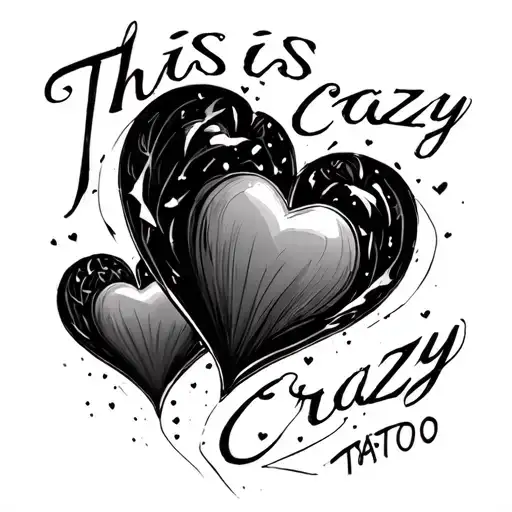 “This is crazy” with four hearts  tattoo design idea