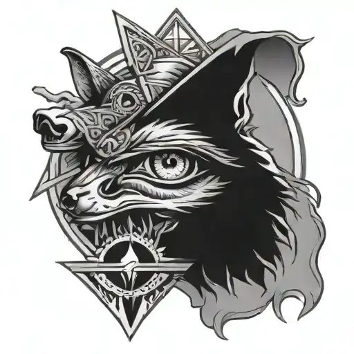 Illuminati eye with wolf head tattoo design idea