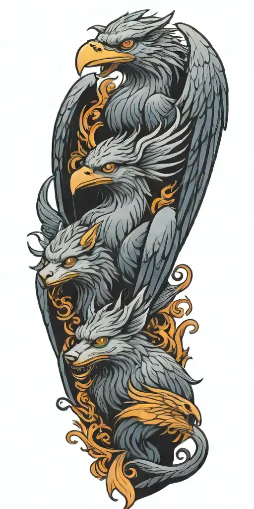 phoenix and 3-headed dog cerebus tattoo design idea