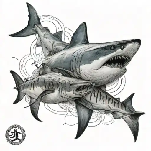 Tiger shark picses zodiac sign intertwined tattoo design idea