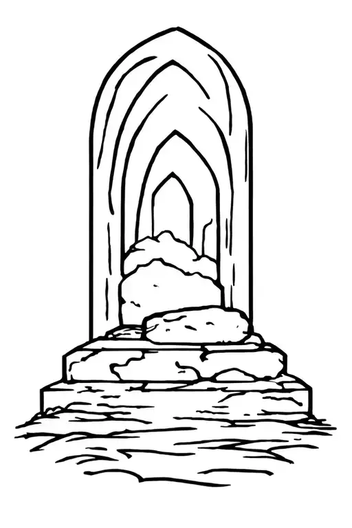 empty tomb with stone rolled away tattoo design idea