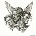 Two faces are meant to show the evil and the good, half demonic & half angel tattoo design idea