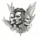 Two faces are meant to show the evil and the good, half demonic & half angel tattoo design idea