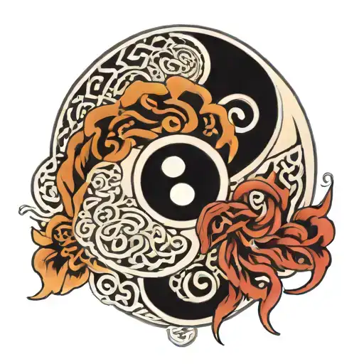 yin yang with endless knot intertwined tattoo design idea