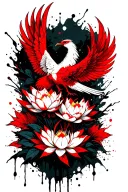 phoenix bird rising lotus flowers tattoo design idea