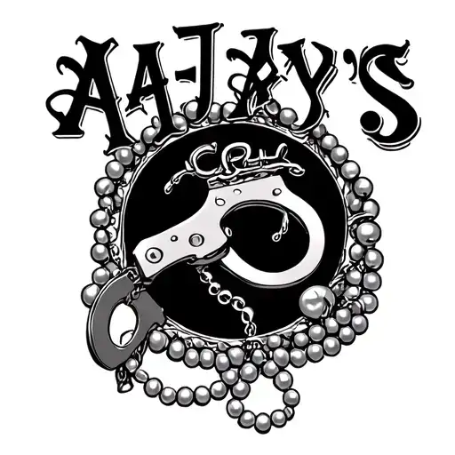 "AJax's" handcuffs and a strand of pearls inside surrounded tattoo design idea