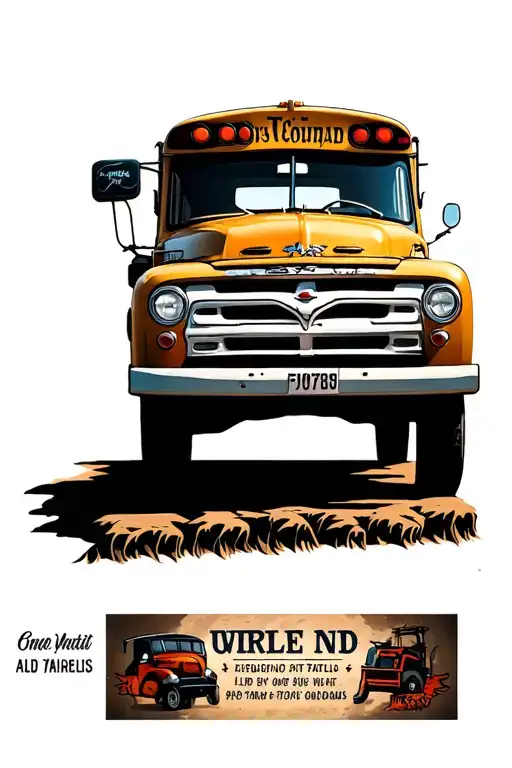 short bus in country with old ford pickup tattoo design idea