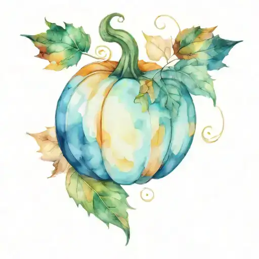 pumpkin and fall colored leaves tattoo design idea