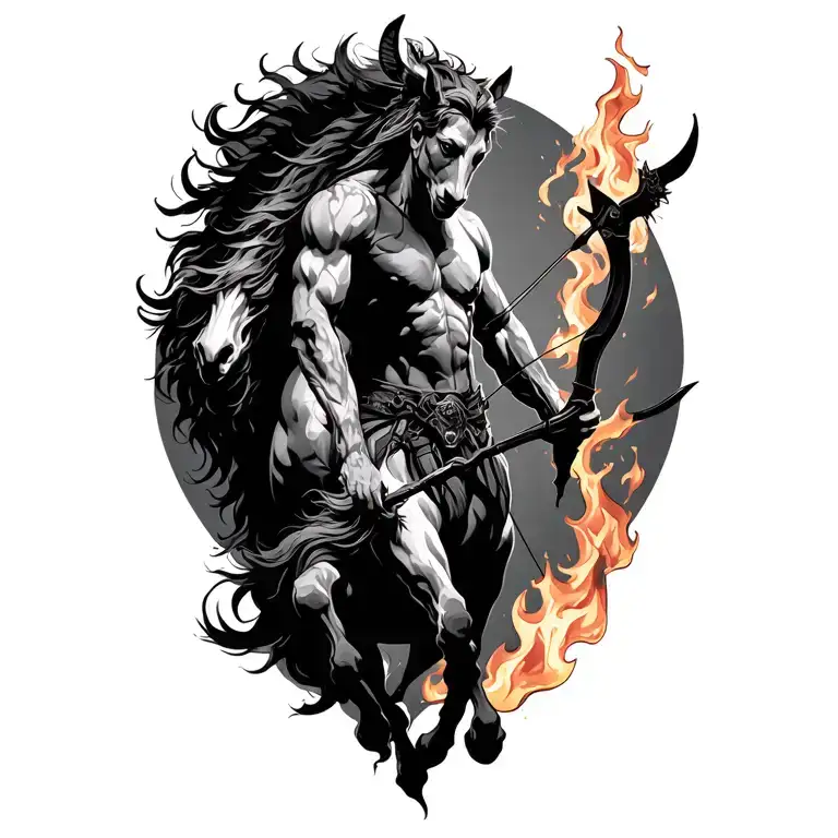 centaur archer with fire element tattoo design idea