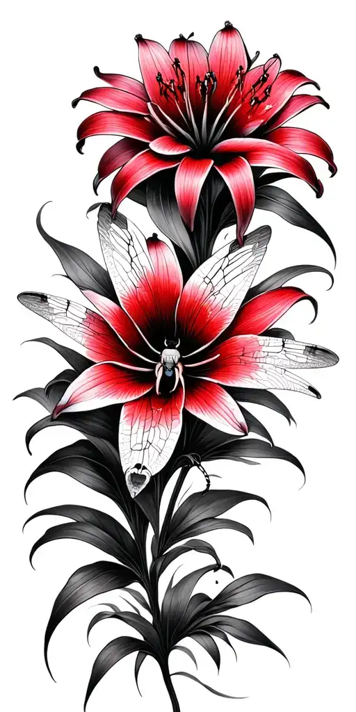 red spider lily dragonfly surrounded tattoo design idea