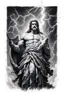 Zeus holding a lightning bolt tattoo design idea