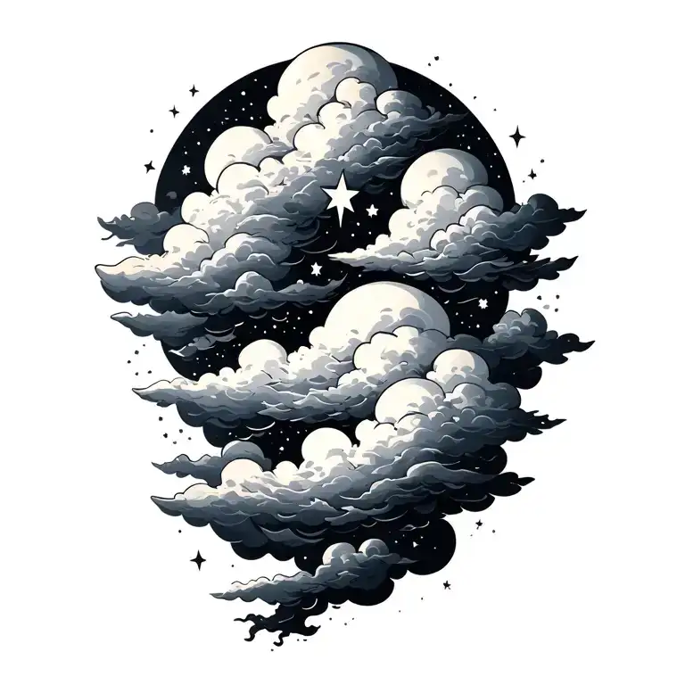 clouds and star  tattoo design idea