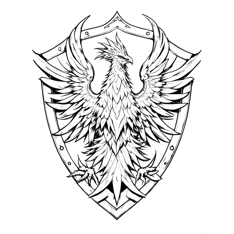 shield + phoenix tattoo design idea