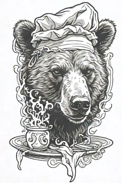 chef bear flambe tattoo design idea