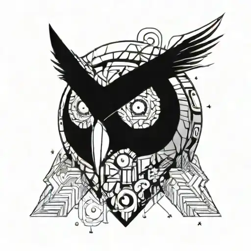 minimalist half owl head with a bomb tattoo design idea
