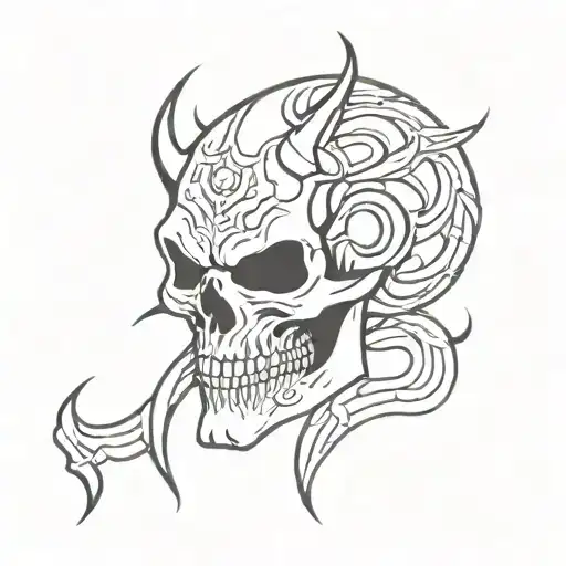 demon skull face tattoo design idea