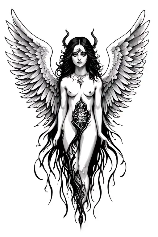 Evil nirvana angel wings tattoo design idea