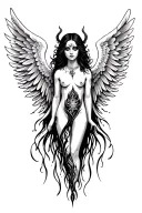 Evil nirvana angel wings tattoo design idea