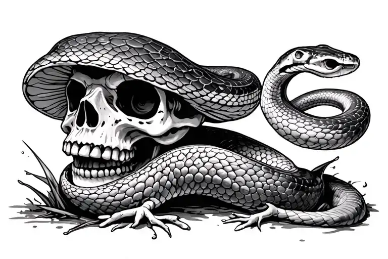 snake toadstool skull tattoo design idea