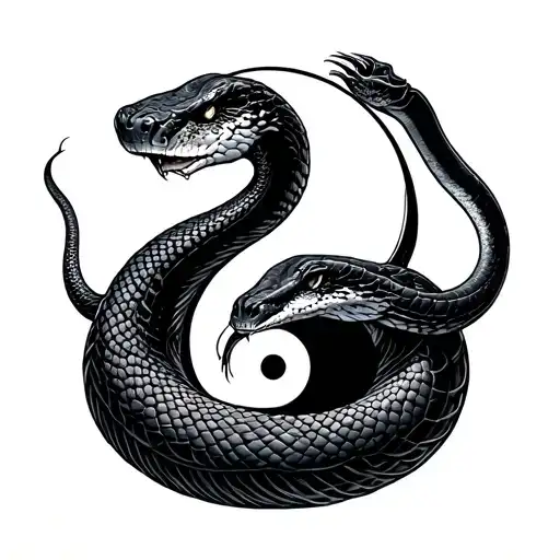 Black mamba snake swallowing a yin Yang tattoo design idea