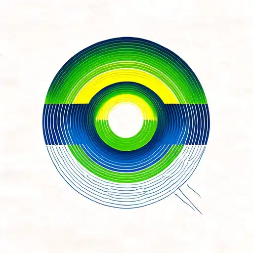 progress horizon, clean lines in green, blue, and yellow  tattoo design idea