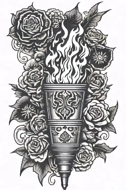 torch, black grey tattoo, minimalist, dangerous, dark tattoo design idea