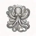 A tatto design of an octopus holding a jellyfish and a heart inspired by nord mythology and Viking runes tattoo design idea