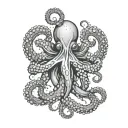 A tatto design of an octopus holding a jellyfish and a heart inspired by nord mythology and Viking runes tattoo design idea