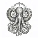 A tatto design of an octopus holding a jellyfish and a heart inspired by nord mythology and Viking runes tattoo design idea