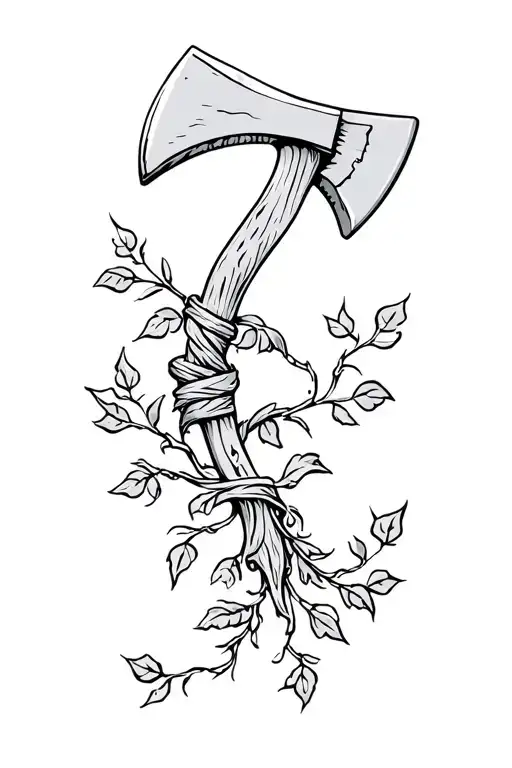 halligan pry-bar tied to an axe with leafy vines growing around them tattoo design idea