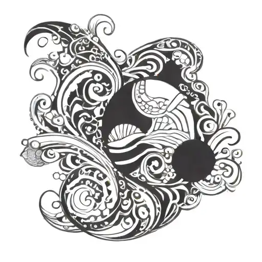 Mirror with shells and flowing river tattoo design idea