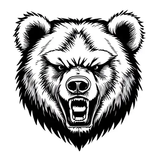 angry bear head for full chest tattoo design idea