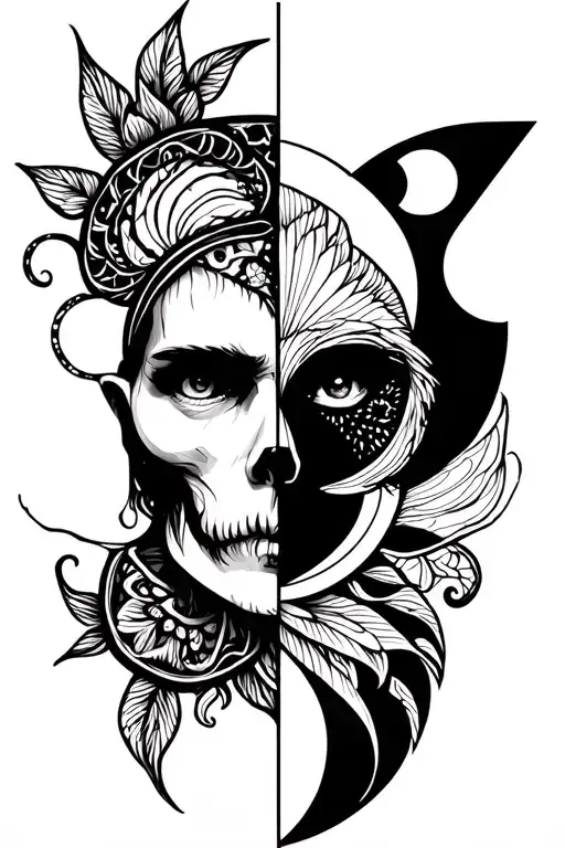 mimir half geometric half blackwork tattoo design idea