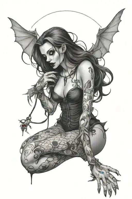 sexy female vampire girl full body tattoo design idea