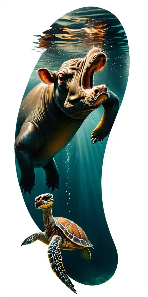 under water sea cow and turtle tattoo design idea