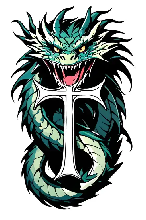 dragon cross wrapped tattoo design idea