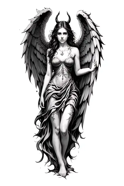 "Maëva, Lucas, Arya" Angel with demon wings tattoo design idea