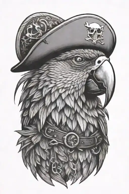 parrot with pirate hat and eye patch  tattoo design idea