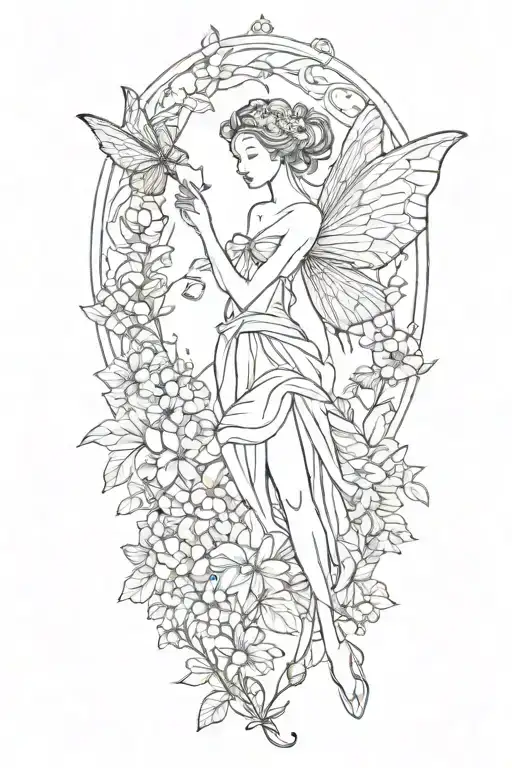 Fairy with flowers tattoo design idea