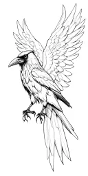 Raven with sipped wings tattoo design idea
