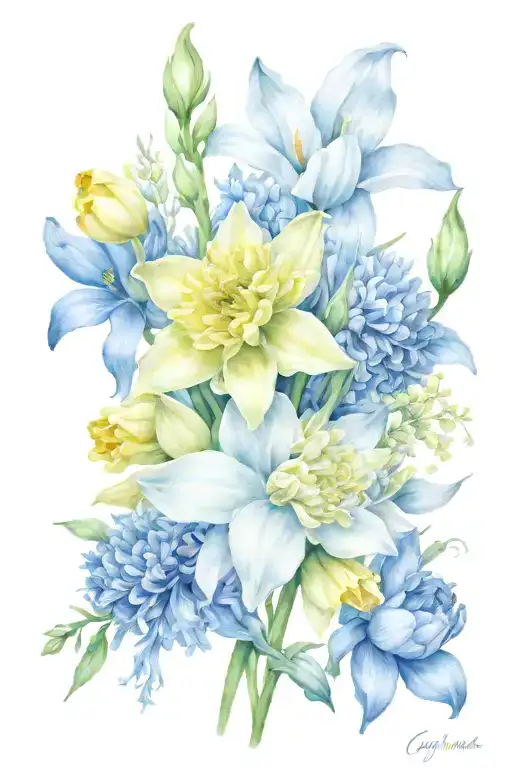 chrysanthemums and daffodils and Gladiolus tattoo design idea