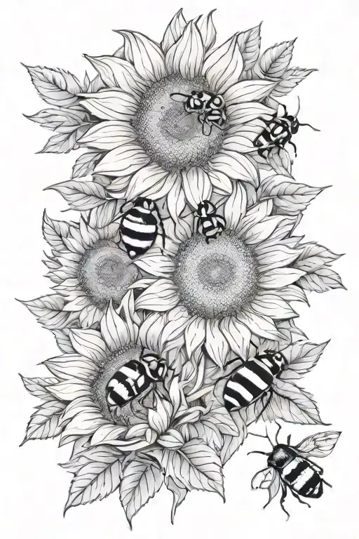 sunflowers with ladybugs and bumblebees tattoo design idea